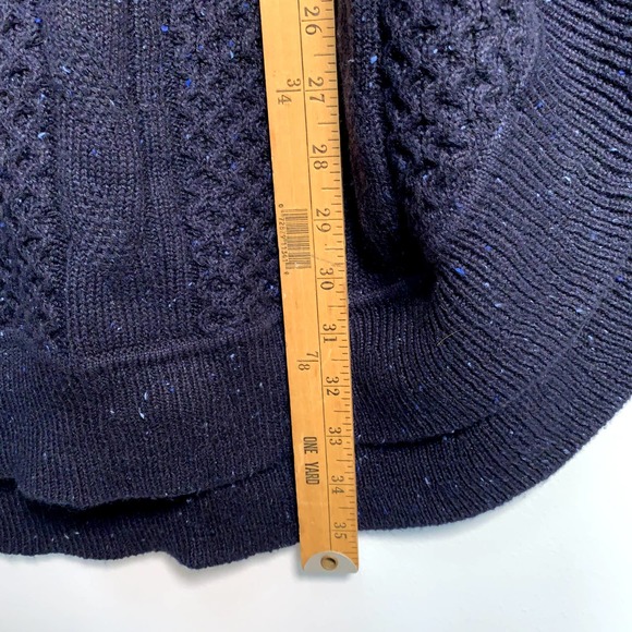Talbots Blue Speckled Cotton Blend‎ Side Button Cable Knit Sweater Poncho L - Picture 8 of 9